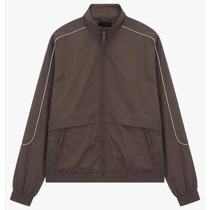 Chaqueta Cortavientos Ligera de Nailon Marrón para Hombre con Ribete Reflectante, Diseño con Cierre, Ropa Deportiva Informal, Resistente al Agua - Product Image 1