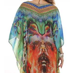 Longue robe caftan Georgette coupe ample imprimé tribal taille unique parfaite pour les tenues de plage de vacances tenues quotidiennes - Product Image 3