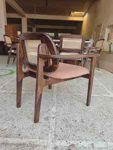 Sillón Ecológico de Madera de Mango con Tejido Nórdico, Estilo Europeo, Respaldo de Mimbre y Asiento Tapizado - Product Image 4