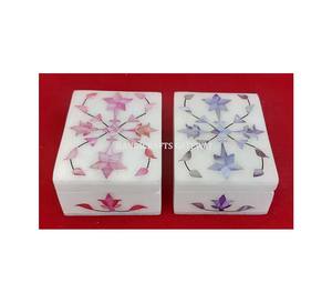 Gorgeous Looking Handmade Natural <b>Pink</b> And Blue Flower Design White Marble Mother Of Pearl Inlay Jewelry <b>Boxes</b> For <b>Gifts</b> Purpose - Product Image 1