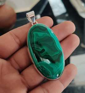 100% malachite naturelle pendentif en argent fait à la main 925 pendentif en argent Sterling pendentif en malachite ovale femmes taureau pierre de naissance OEM - Product Image 4