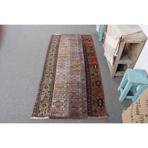 2.7x5.7 ft Vintage Rug, Turkish Accent Rug, <b>Red</b> Brown Bordered <b>Wool</b> Rug - Product Image 1