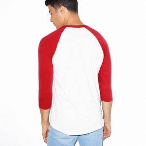 Ultrasoft-Camiseta de béisbol 50% Algodón, 50% poliéster, 200 gsm, ajustada, ligera, blanca y roja, raglán, manga 3/4 - Product Image 3