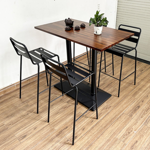 CBCF199 Industrial Design 1.2m <b>Bar</b> <b>Table</b> and 4 Iron Chairs with Backrests <b>Bar</b> Set - Product Image 4