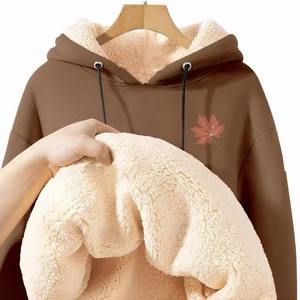 Sweat-shirt à manches longues pour femme en polaire de velours d'agneau épais, décontracté, chaud, coupe-vent, tendance jeunesse, fibre de polyester, hiver 2025 - Product Image 5