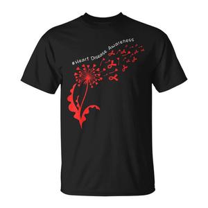 T-shirt per la Consapevolezza della Salute Cardiaca con Design Dente di Leone per il Supporto al Morbo da Insufficienza Cardiaca (CHD) - Abbigliamento Promozionale - Product Image 1