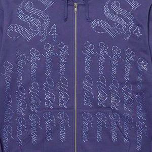 Nouveauté 2025 Sweat à capuche personnalisé en coton thermique 100% avec fermeture éclair et strass brodés Logo personnalisé - Prix d'usine en gros - Product Image 5