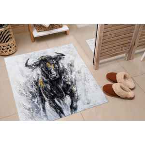 Tapis d'art abstrait avec motif de taureau : Tapis de sol expressionniste noir et blanc, tapis doux non tissé - Product Image 2