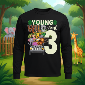 Maglietta a Maniche Lunghe per Bambini di 3 Anni, Tema Safari Zoo, Abbigliamento Promozionale Premium per il 3° Compleanno - Product Image 3