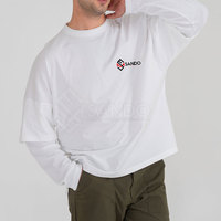 Camiseta de Manga Larga de Doble Capa para Hombre, Corte Regular, 100% Algodón, Secado Rápido, Transpirable, 220g, Ropa Casual, Superventas