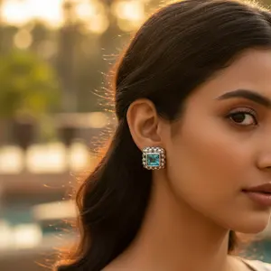 "Rhodium-Plated Religious <b>Blue</b> <b>Topaz</b> Stud <b>Earrings</b> for Women's Daily Wear & Gifts" - Product Image 1