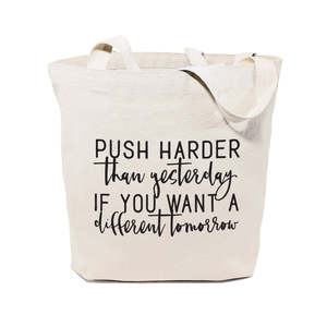 Bolso Tote de Lona para Mujer, Diseño 'Push Harder Than Yesterday', Logra un Mañana Diferente con Estilo - Product Image 1