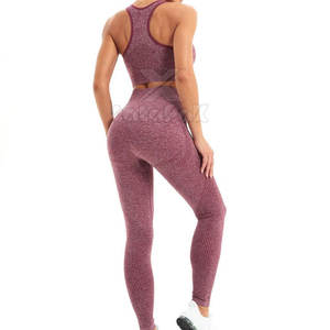 ชุดโยคะผู้หญิงคุณภาพดีที่สุด ผลิตตามสั่ง เอวยืดหยุ่น สีพื้น ชุดออกกำลังกาย 2 ชิ้น - Product Image 4