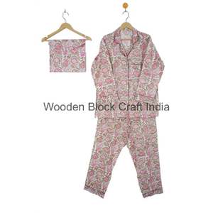 Women's Breathable Cotton Block Print Pajama <b>Set</b> Floral <b>PJ</b> for All Seasons-Nightwear/Nightsuit for Spring Summer Autumn Winter - Product Image 5