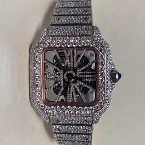 Bán Buôn Người Đàn Ông Sang Trọng Của Thép Không Gỉ Đồng Hồ Cao cấp <span class=keywords><strong>Skeleton</strong></span> Moissanite Kim Cương <span class=keywords><strong>Analog</strong></span> Iced Rose Gold Mạ Thủy Tinh 20Mm - Product Image 6