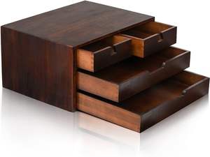 Bamboo Desk Organizer, 100% Natural Bamboo Desktop Drawer Organizer, Dark <b>Brown</b> Tabletop <b>Storage</b> Cabinet Organization <b>Box</b> - Product Image 4