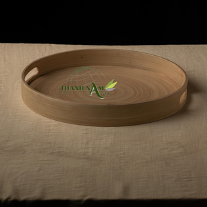 Bandeja para servir de bambú hilado redonda ecológica con asas seguras para alimentos para catering y uso doméstico, superventas de 2025 - Product Image 3