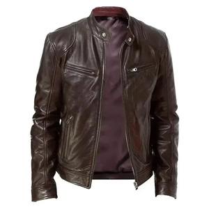 Veste de moto en cuir coupe ajustée pour hommes Manteau long - Product Image 3