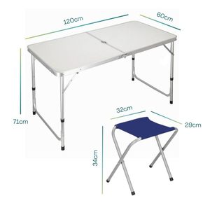 Tavolo da campeggio in alluminio con 4 sgabelli blu 120x60x71cm valigia pieghevole tavolo con manico da giardino - Product Image 2