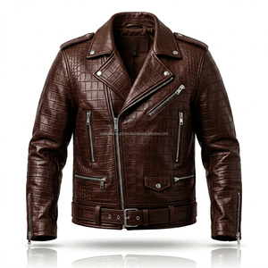 Chaqueta de Cuero con Grabado de Cocodrilo de Lujo para Hombre, con Logotipo Personalizado OEM, Venta al Por Mayor, Fábrica de Sialkot, Chaqueta de Cuero Genuino para Motociclistas - Product Image 5