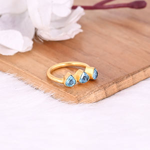 925 Sterling Solid Silver Natural Blue Topaz Gemstone Yellow Gold Plated Eternity Style handmade Designer Ring Wedding Gifts - Product Image 5