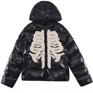 Veste matelassée bleue pour homme, nouvelle broderie tête de mort, style fermeture éclair complète, veste d'hiver légère en duvet - Product Image 5