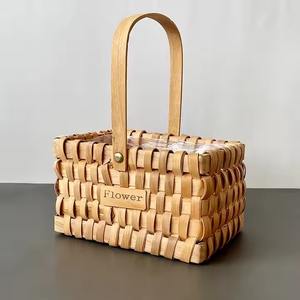 Best Seller Practical Multifunction Wood <b>Basket</b> <b>with</b> <b>Handle</b> Cheap Strong Picnic Storage <b>Baskets</b> - Product Image 4