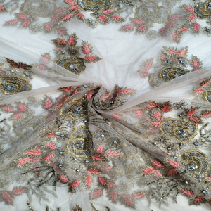 The Classic Ethnic Charm Luxurious Nigerian Wear Net <b>Lace</b> Fabric With Stone & Tube Beads Work On Floral Pattern For Party Wear - Product Image 4