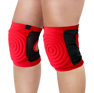 JOXAR – genouillères matelassées rouges-dos en vinyle adhérent avec tissu extensible et rembourrage pour la danse pôle - Product Image 1