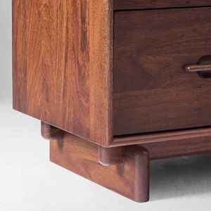 Table de chevet moderne en bois avec deux tiroirs, finition noyer, pour chambre et salon, meuble de rangement pour la maison - Product Image 5
