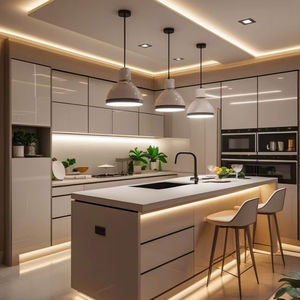 Station de miroir de barbier en bois moderne et élégante, durable, avec fonction réglable pour usage commercial en salon de coiffure - Product Image 1