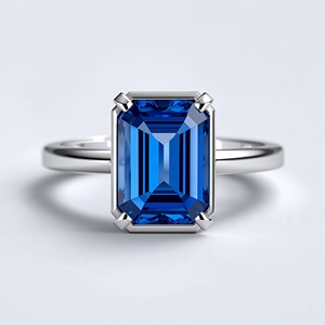 14K <b>White</b> Gold Rhodium Emerald Cut Blue <b>Sapphire</b> Wedding Party <b>Ring</b> Modern Minimal Luxury Fine Jewelry Design for Women OEM - Product Image 6