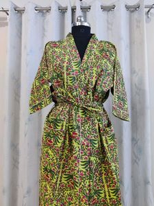 Kimono de algodón, bata de baño con estampado de bloques, bata de dama de honor, ropa de dormir de verano, albornoz de playa, regalo de talla única para mujer - Product Image 3