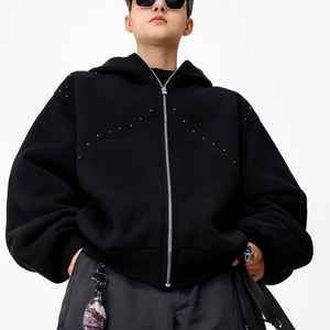 Vêtements pour hommes en gros, OEM, sweats à capuche à fermeture éclair avec strass, coupe régulière, sweats à capuche personnalisés, 100% coton, hiver - Product Image 3