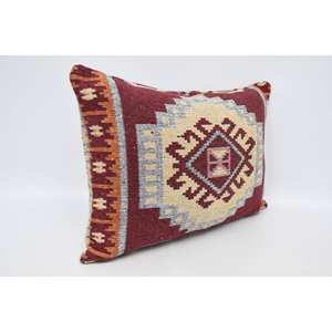 Traditional Style <b>Red</b> <b>Wool</b> Pillow 20x28 Inch with Geometric Vintage Embroidered Patterns Luxury Fluffy Design for Living Room - Product Image 3