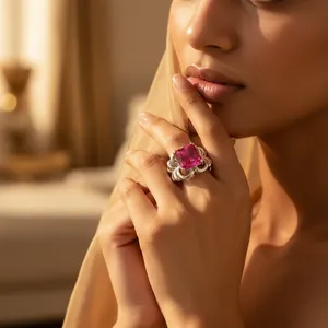 Anillo de Cóctel de Plata 925 para Mujer con Gema de Rubí, Anillos de Moda - Product Image 2