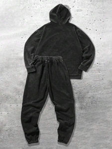 Conjunto Deportivo Unisex de Felpa 100% Algodón, Sudadera Holgada para Hombre, Pantalones Deportivos Ajustados con Estampado, Gruesos y Cómodos para Invierno - Product Image 6