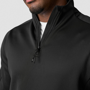 Track <b>Jacket</b> Black Color <b>Men</b> Sporty <b>Thin</b> Stretch Fabric Breathable Pullover Workout Lightweight Training Top 1/4 Zipper Long - Product Image 5