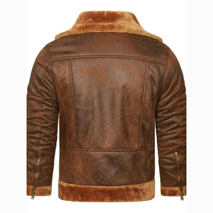 Chaqueta con forro de piel de oveja para hombre, chaqueta bomber de cuero genuino con chaqueta de cuero de piel con piel para hombre - Product Image 3