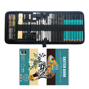 MIKAILAN 50/Set Set Pensil Sketsa Seni Kit Gambar Sketsa Profesional Tas Pensil Kayu dengan 3 Warna Buku Sketsa - Product Image 1