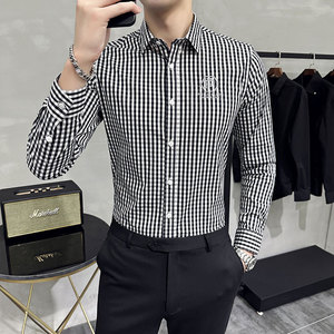 Fashion High Quality Men Long Sleeve <strong>Black</strong> <strong>and</strong> <strong>White</strong> <strong>Check</strong> Casual Work <strong>Shirt</strong> 1059 - Product Image 3