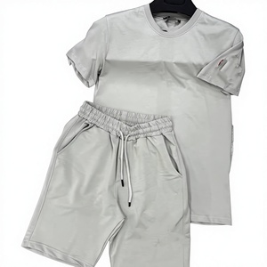 Mens Black T Shirt and Shorts <b>Set</b> Summer Casual Two Piece Outfit Soft Breathable Fabric Elastic Waist Short Sleeve Minimal Stree - Product Image 1