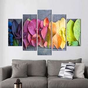 Cadeau d'automne en toile : Art mural imprimé de feuilles colorées pour la décoration des fêtes, lot de 5 : Toile encadrée - Product Image 1