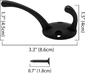 Black Retro Double Coat <b>Hooks</b> <b>Wall</b>-Mounted With Screws for Clothing Scarf Bag Towel <b>Key</b> Cap Hat Storage - Product Image 2