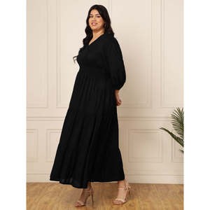 Vestido Maxi Negro de Rayón con Corte en A y Volantes para Mujer Talla Grande - Product Image 3