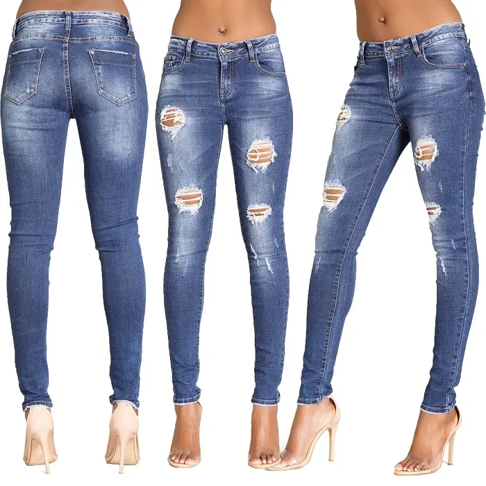 Wholesale OEM Cheap Women's Classy Black Denim Jeans Womans Ripped Stretchy Spandex Cotton Girls Denim Jeans Bangladesh