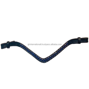 สายหนังวัวเต็มเมล็ดทำด้วยมือหรูหรา,สายรัดหนังวัวคิ้วสำหรับบังเหียนพร้อมสายรัดคิ้วสีฟ้าคริสตัลวิบวับ - Product Image 1