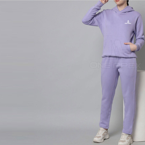 Zipper up Custom 100% Cotton <b>Plain</b> <b>Tracksuit</b> 2 Pieces Women's Oversized Hoodies and Sweatpants Set - Product Image 1
