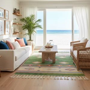 Handmade Plush Modern Floral Cotton <b>Rug</b> with Reversible Backing Machine Washable Customizable Thickness for Home Travel & Picnic - Product Image 1