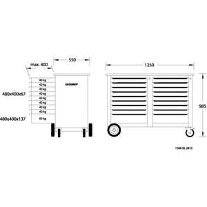 Banc de travail mobile Gedore de grande taille avec 2x 9 tiroirs, armoires à outils de qualité supérieure - Product Image 2